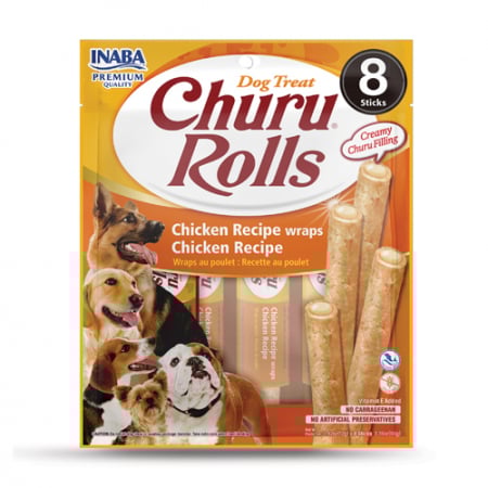Hrană / Diete Câini - Churu Rolls Recompense pentru Câini cu Pui, fără cereale - 8 x 12 g