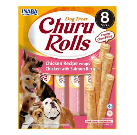 Hrană / Diete Câini - Churu Rolls Recompense pentru Câini cu Pui și Somon, fără cereale - 8 x 12 g