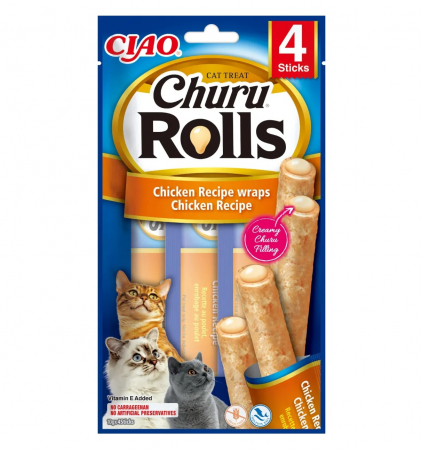 Recompense Pisici - Churu Rolls Recompense pentru Pisici cu Pui, fără cereale - 4 x 10 g