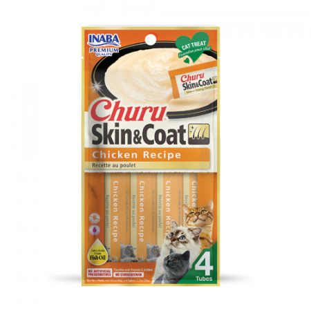 Pisici - Churu Skin & Coat Creamy Piure Recompense pentru Pisici cu Pui - 4 x 14 g