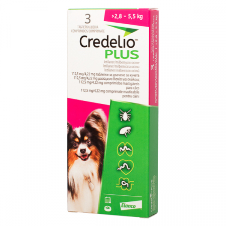 Antiparazitare Interne - Credelio Plus Dog 112.5/4.22 mg (2.8-5.5 kg) - 3 tablete