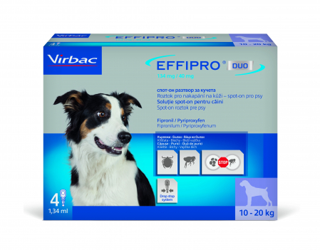 Câini - Effipro Duo Dog M 134/40 mg (10-20 kg) – Cutie cu 4 Pipete Spot-On