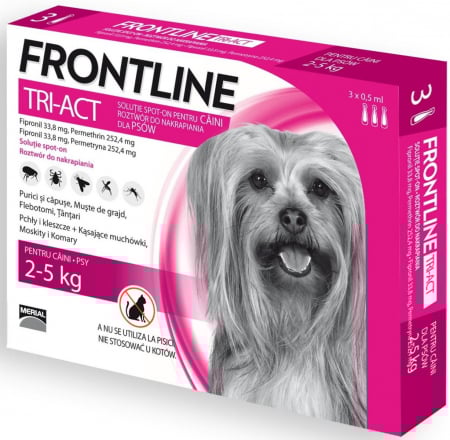 Frontline Tri-Act Câine XS (2.5-5 kg) – 3 pipete spot-on