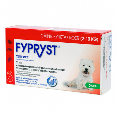Câini - Fypryst Dog S 67 mg (2-10kg) - cutie 3 pipete