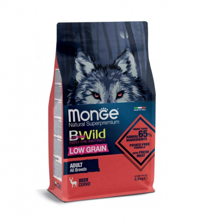 Câini - Monge Dog B-Wild Low Grain Adult - Cerb - 2.5 kg
