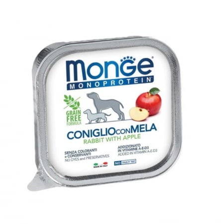 Hrană Umedă Câini - MONGE IEPURE și MĂR hrană umedă monoproteică - 150 g