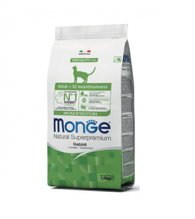 Hrană Uscată Pisici - Monge Natural Monoprotein Cat Adult Iepure - 1.5 kg