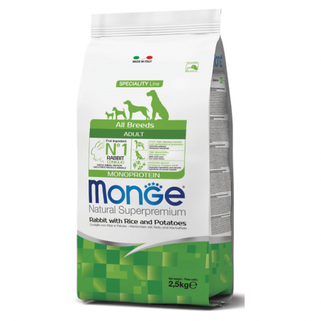 Hrană Uscată Câini - Monge Natural All Breeds Adult cu iepure orez cartofi - 2.5 kg