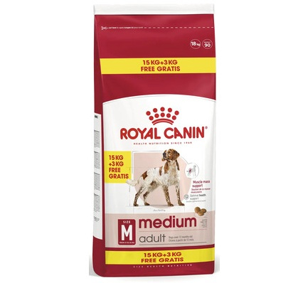 Hrană Uscată Câini - Royal Canin Medium Adult - 15 kg + 3 kg gratis