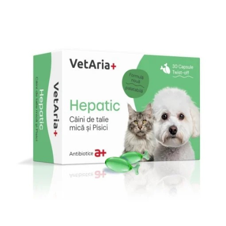 Afecțiuni Hepatice - Vetaria+ Hepatic Câine Talie Mică și Pisică - 30 capsule twist off