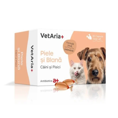 Afecțiuni - Vetaria+ Piele și Blană Câine și Pisică - 60 capsule twist off
