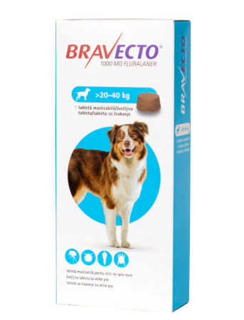 CÂINI - Bravecto 1000 mg (20-40 kg) - 1 tableta