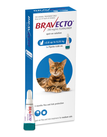 PISICI - Bravecto Spot On Cat 250 mg (2.8-6.25 kg) - 1 pipeta