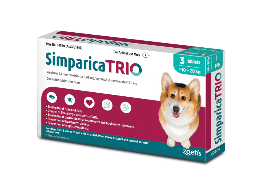 Antiparazitare Externe - Simparica Trio 24 mg (10-20 kg) - 3 tablete