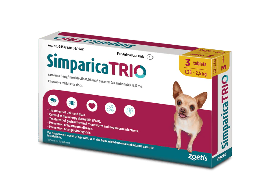 Antiparazitare Externe - Simparica Trio 3 mg (1.3-2.5 kg) - 3 tablete