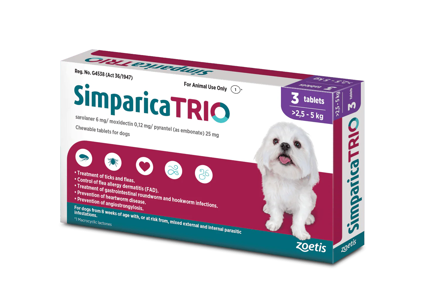 Antiparazitare Externe - Simparica Trio 6 mg (2.5-5 kg) - 3 tablete