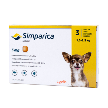 Antiparazitare Externe - Simparica 5 mg (1.3-2.5 kg) – 3 tablete