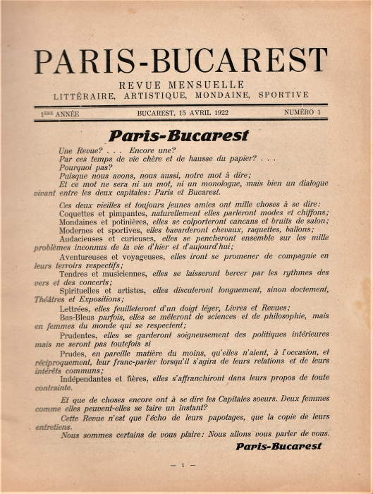 Revista Paris - Bucarest, nr. 1,2,3,4 / 1922