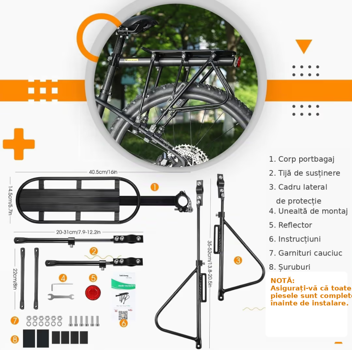 Portbagaj spate bicicletă reglabil din aliaj de aluminiu cu reflector – Negru [4]