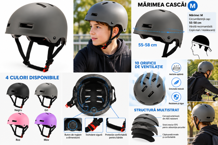 Cască bicicletă multi-sport ajustabilă M 55–58 cm gri [3]