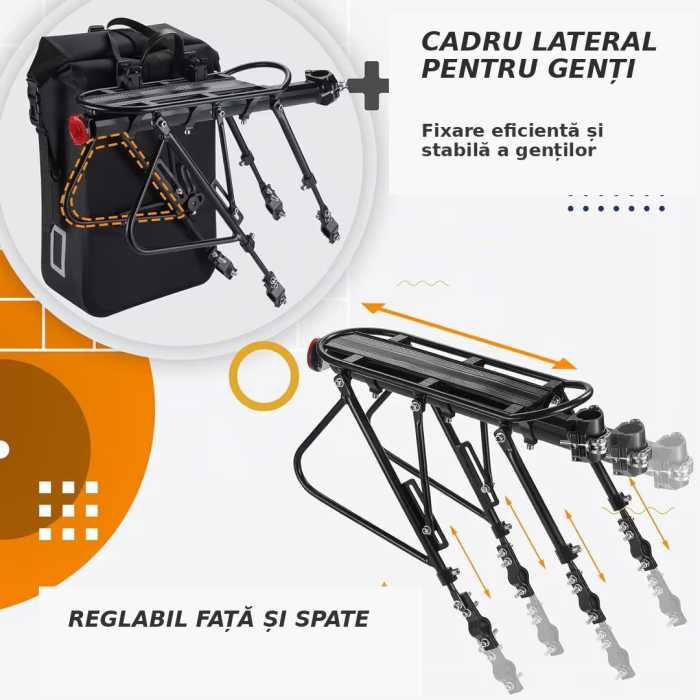 Portbagaj spate bicicletă reglabil din aliaj de aluminiu cu reflector – Negru [3]