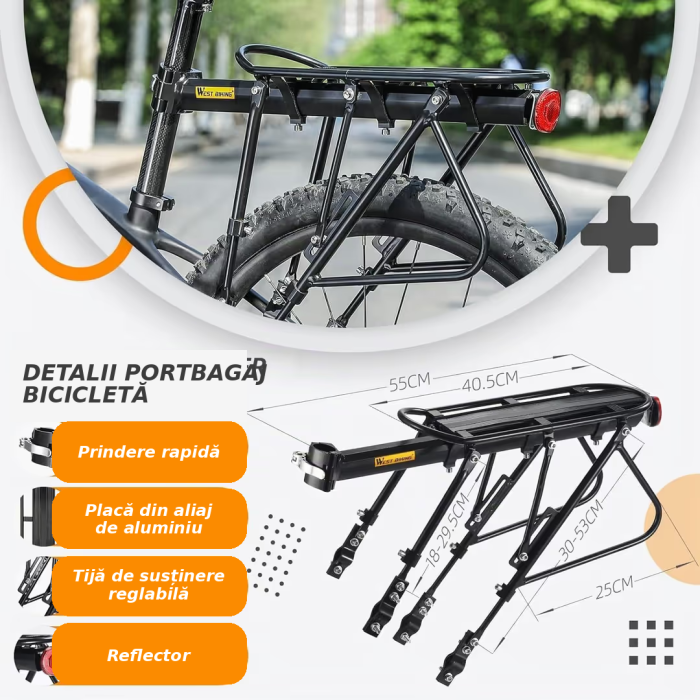 Portbagaj spate bicicletă reglabil din aliaj de aluminiu cu reflector – Negru [2]