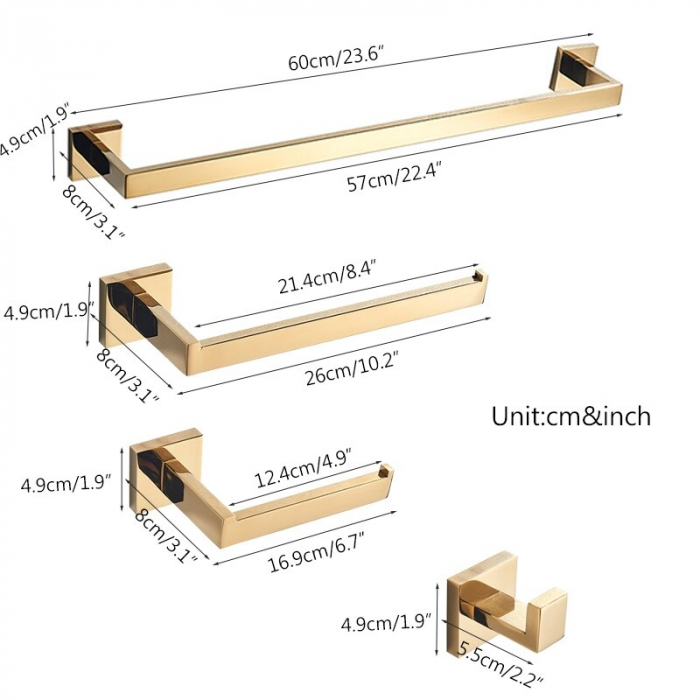 Accesorii baie Gold lucios 4 piese [5]