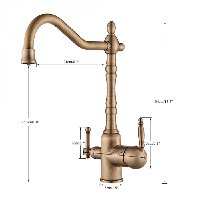 Baterie bucatarie clasica, auriu antichizat cu robinet pentru apa filtrata [3]