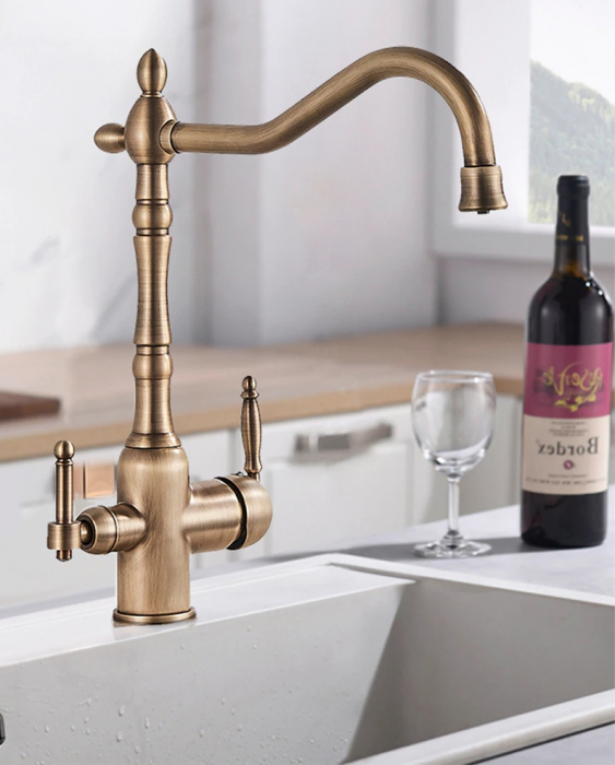 Baterie bucatarie clasica, auriu antichizat cu robinet pentru apa filtrata [2]