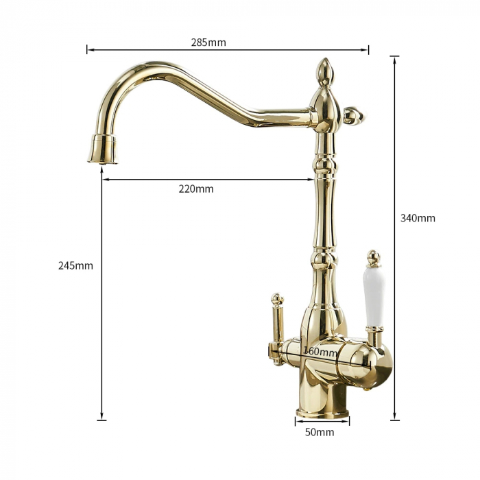 Baterie bucatarie clasica , auriu luios cu robinet separat pentru apa filtrata. [3]