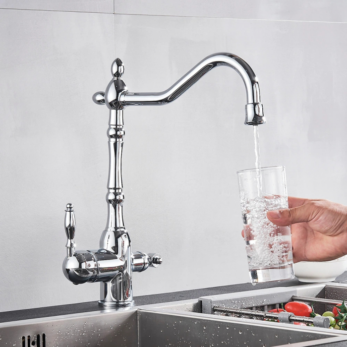 Baterie bucatarie clasica, crom cu robinet pentru apa filtrata [5]