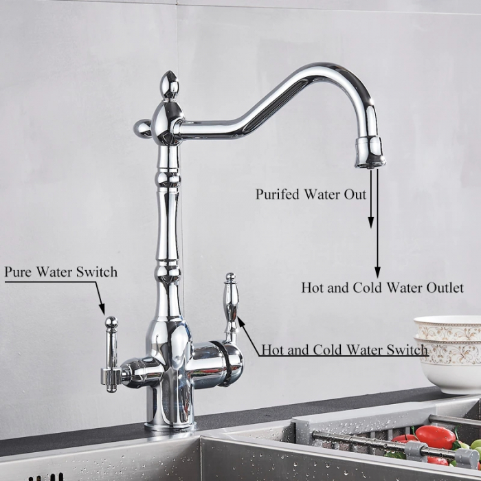 Baterie bucatarie clasica, crom cu robinet pentru apa filtrata [4]
