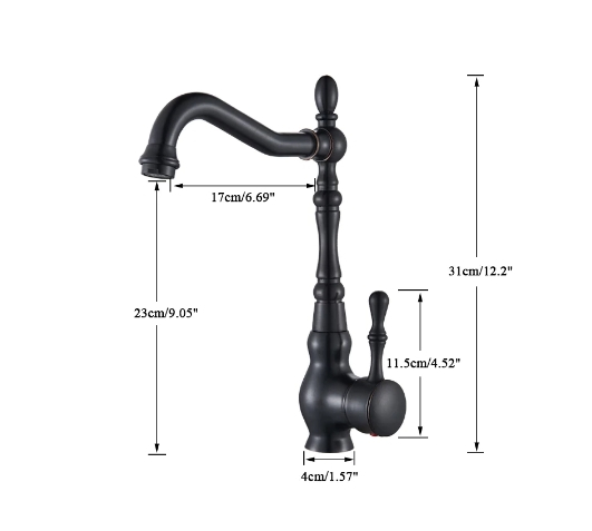 Baterie bucatarie clasica, inalta, negru cu bronz pe margin [4]