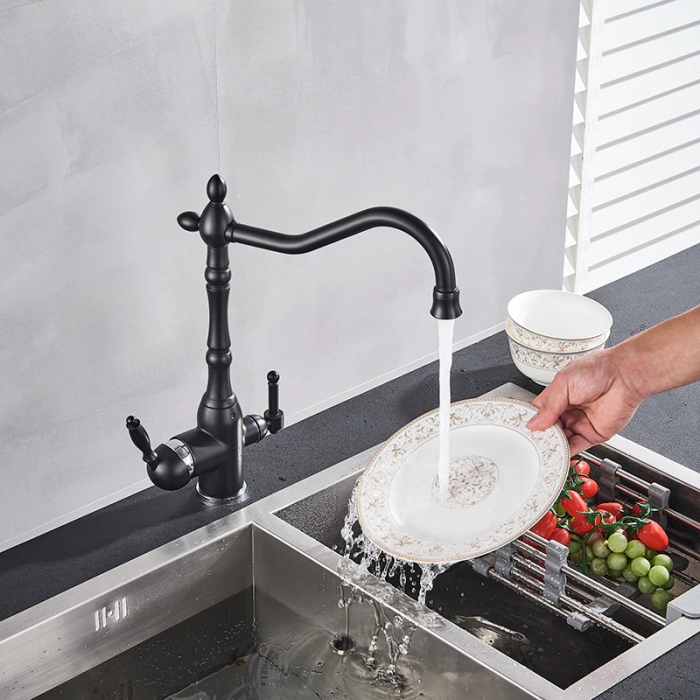 Baterie bucatarie clasica , negru mat cu robinet separat pentru apa filtrata. [4]