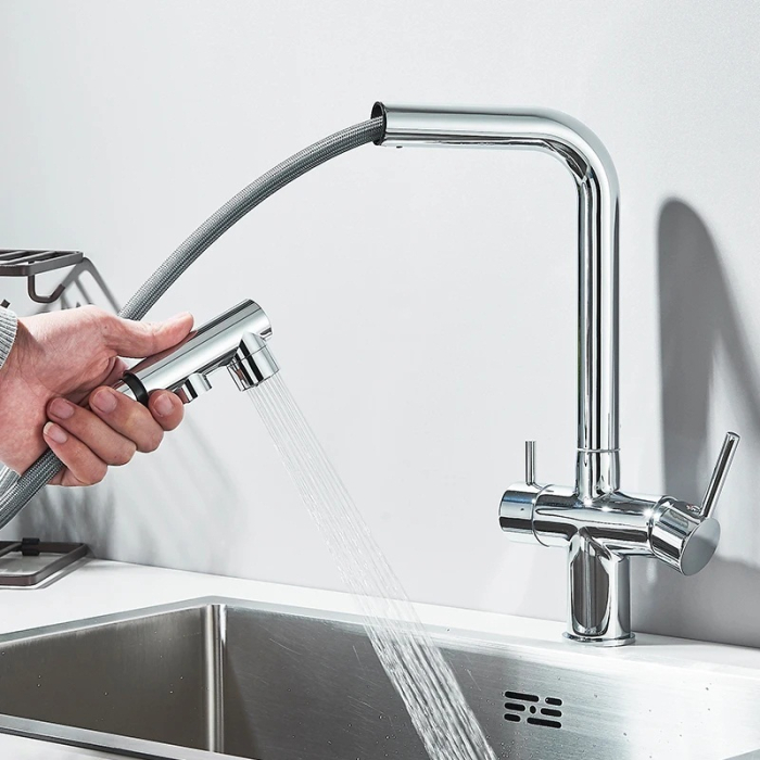 Baterie bucatarie cu 3 cai, pentru filtru de purificare, argintiu cromat [2]