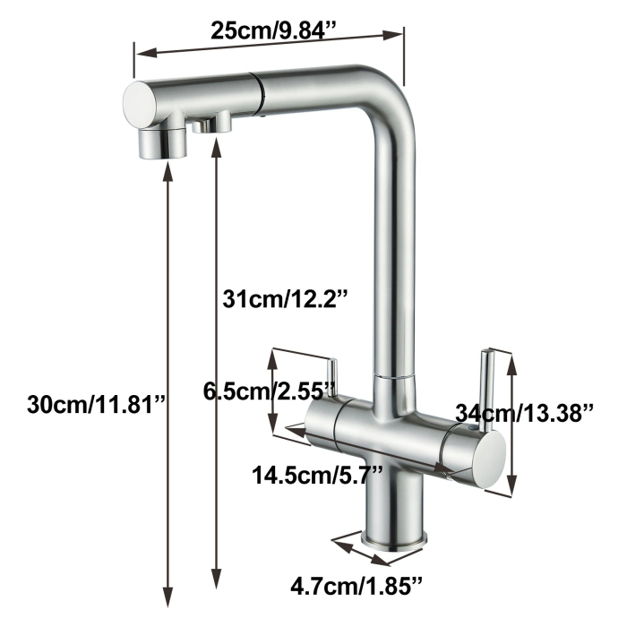 Baterie bucatarie cu 3 cai, pentru filtru de purificare, argintiu cromat [7]