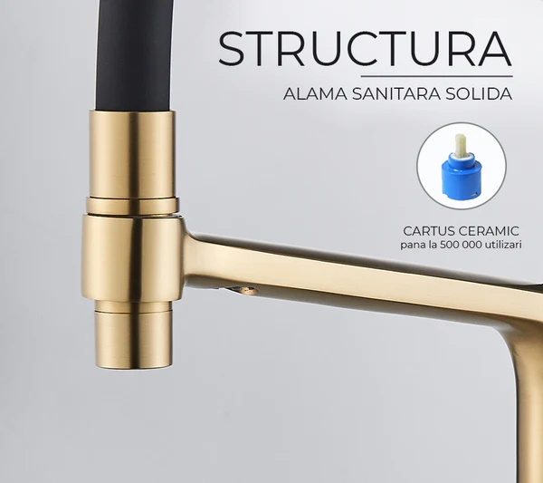 Baterie bucatarie cu 3 cai pentru filtru de purificare, auriu cu negru [10]