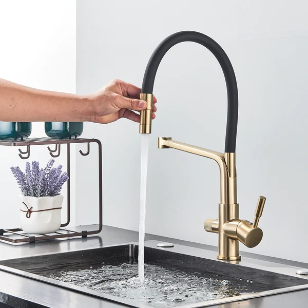 Baterie bucatarie cu 3 cai pentru filtru de purificare, auriu cu negru [6]