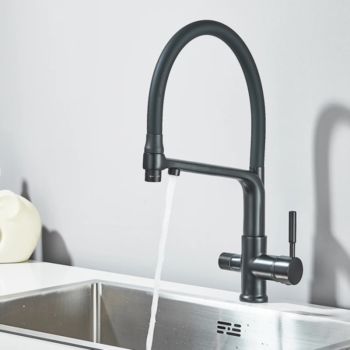 Baterie bucatarie cu 3 cai pentru filtru de purificare, negru mat [5]