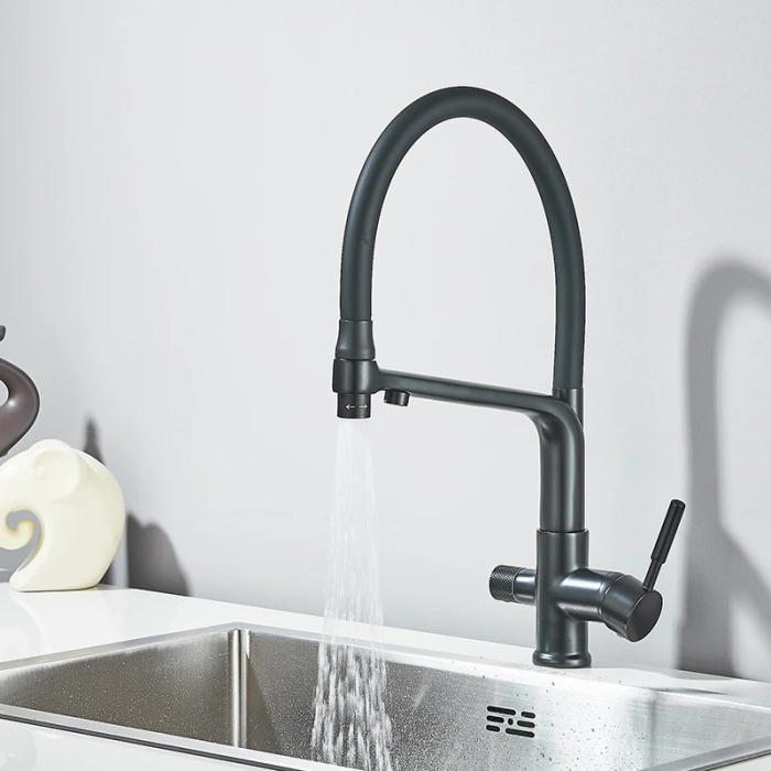 Baterie bucatarie cu 3 cai pentru filtru de purificare, negru mat [6]