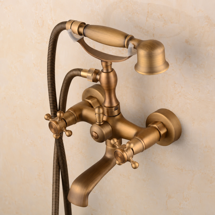 Baterie cadă retro bronz antichizat cu duș de mână [2]