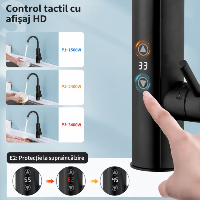 Baterie electrică instant pentru bucătărie, negru mat, afișaj digital, control tactil, 3400 W [4]