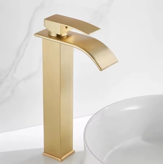 Baterie inalta, pentru lavoar tip cascada,  auriu periat [4]