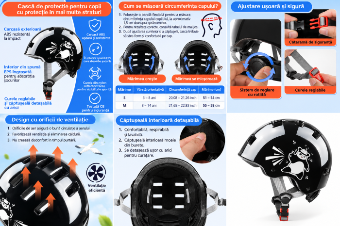Cască de protecție copii Panda mărimea S 51–54 cm ABS EPS [2]