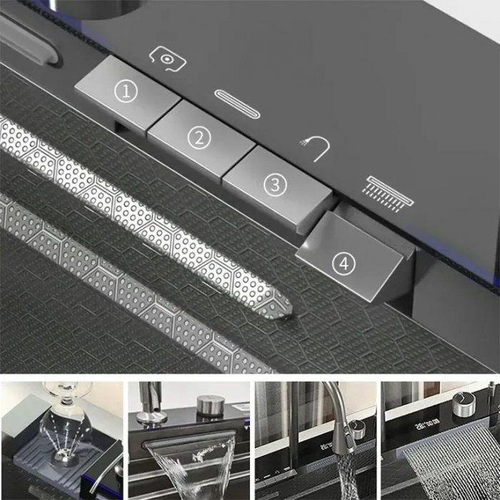 Chiuveta  Premium cu Multiple functii,  baterie cu duș de pulverizare extractibil, 3 funcții de curgere, display digital, 2 cascade și baterie pentru apă purificată [2]