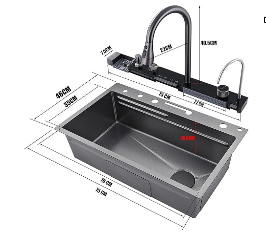 Chiuveta  Premium cu Multiple functii,  baterie cu duș de pulverizare extractibil, 3 funcții de curgere, display digital, 2 cascade și baterie pentru apă purificată [4]