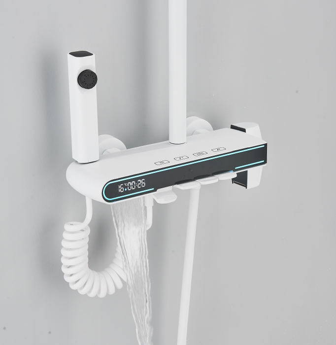 Coloană de duș cu afișaj digital și termostat, multiple funcții de curgere, alb [4]