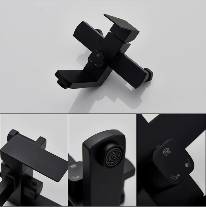 Coloana de dus, cu efect de ploaie, 3 functii de curgere, negru mat [6]