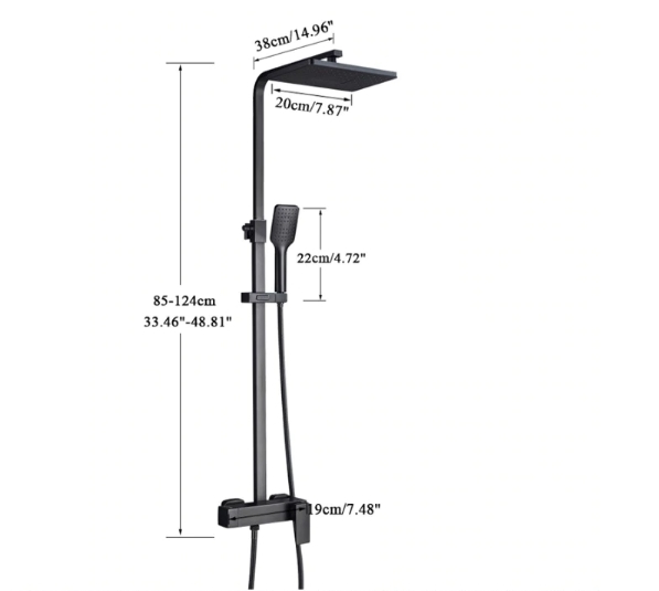 Coloana de dus cu para patrata, negru mat, efect de ploaie, 3functii [6]