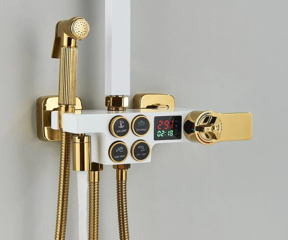 Coloana de dus cu termostat si afisaj, alb/auriu, cu efect de ploaie, 6 functii de curgere [3]